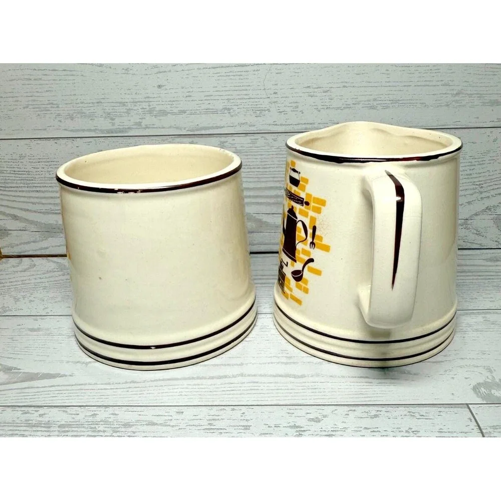 Vintage Yellow Brick and Brown Cast Iron Ceramic Cream and Sugar Set